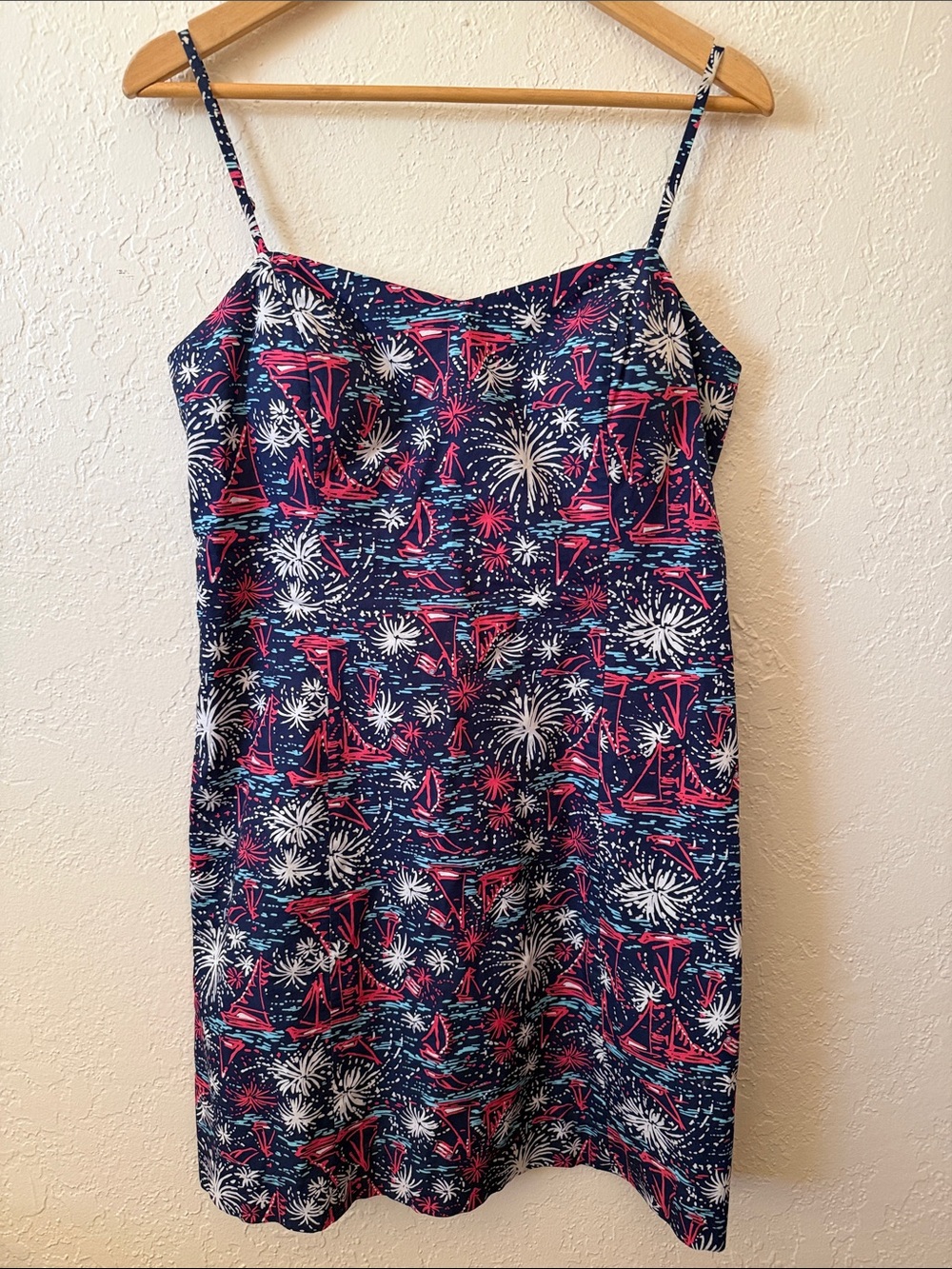 Lilly Pulitzer Sailboat Mini Dress Navy Print Spaghetti Strap Size 10